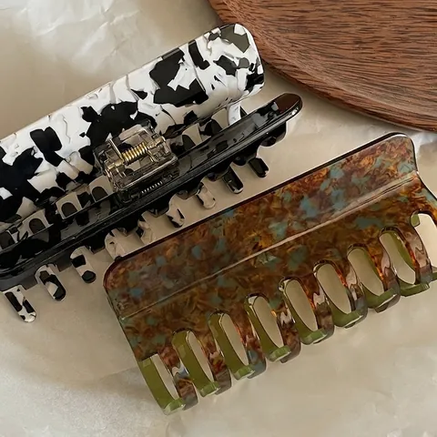 Franse Acetaat Grote Haarklem Multicolor Marmerpatroon Haaienclip Voor Vrouwen Vintage Olieverfstijl Haarstyling Accessoires