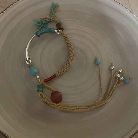 Ethnic Hand-woven Bracelet For Women Bohemian Style Natural Stone Ceramic Beads Adjustable Cotton Rope Tassel Pendant Jewelry