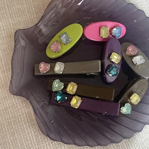 Pinza para el Cabello Retro de Acrílico Con Diamantes de Imitación Elegante Color Caramelo Geométrico Clip Lateral para Flequillo Joyería de Moda Coreana para Mujer