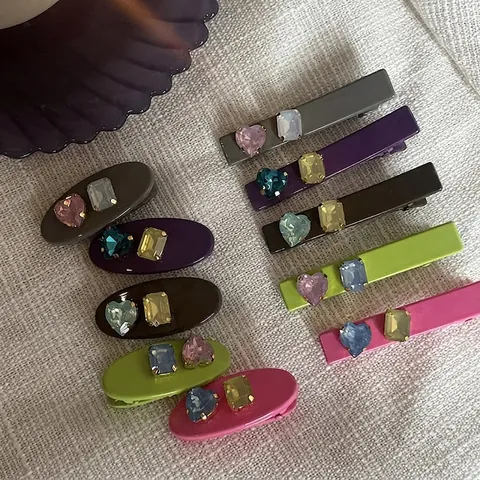 Pinza para el Cabello Retro de Acrílico Con Diamantes de Imitación Elegante Color Caramelo Geométrico Clip Lateral para Flequillo Joyería de Moda Coreana para Mujer