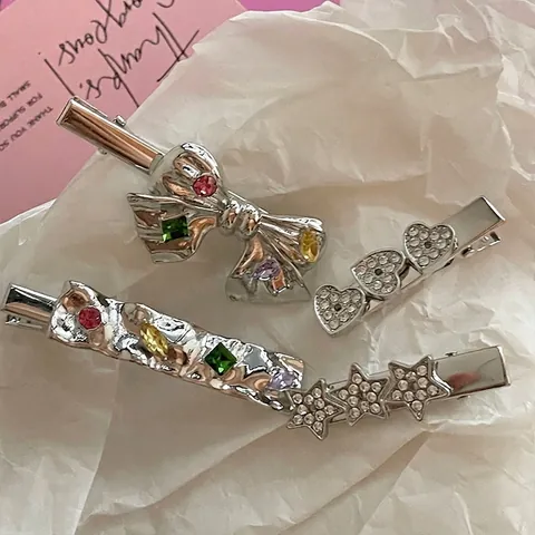Pince à Cheveux Bec de Canard Y2K Alliage Strass Nœud Cœur Étoile Esthétique Douce Cool Mode Bijoux de Cheveux Femmes