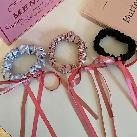 Elegante Satijnen Strik Scrunchies Met Lang Lint Balletstijl Handgemaakte Elastische Paardenstaarthouder Voor Dames Meisjes