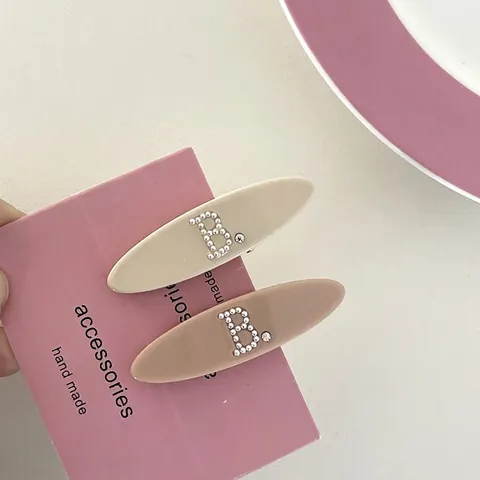 Fermaglio per Capelli a Becco d'Anatra in Acetato Francese Lettera B Minimalista con Strass Ovale Fermaglio Laterale per Frangia per Donna