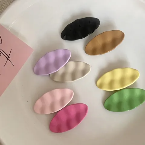 Cute Wavy Oval Fabric Hair Clips For Women Candy Color Duckbill Clips Textured Bangs Side Clips Korean Hair Accessories
