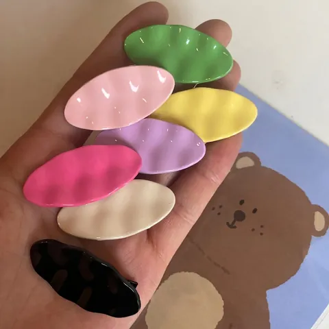 Cute Wavy Oval Fabric Hair Clips For Women Candy Color Duckbill Clips Textured Bangs Side Clips Korean Hair Accessories