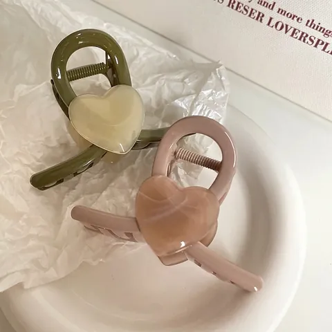 Süßes Herz Acryl Haarkralle Clip Für Damen Elegant Medium Geometrische Haifischclip Französisch Hochsteckfrisur Haarspange Kopfschmuck