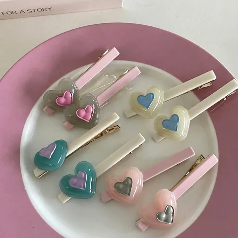 Pinza para el Pelo Corazón de Diamantes de Imitación en Color de Contraste Dulce Pinza de Pico de Pato para Mujer Accesorio de Moda