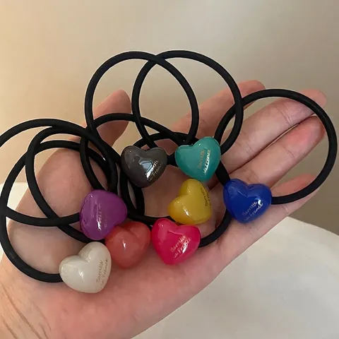 Acrylic Heart Hair Ties Candy Color Elastic Scrunchies Cute Heart Shape Hair Rope Headwear For Girls Women Kids Daily Accessories