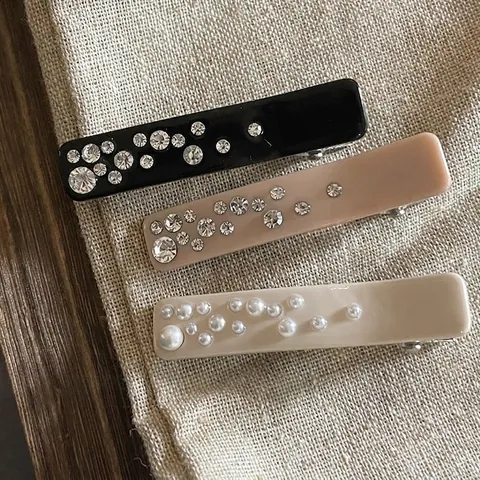 Fermaglio per Capelli in Acetato con Strass Francese Clip Laterale Geometrica Dolce per Donna Festa Elegante Fatto a Mano