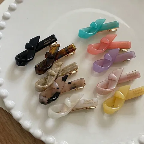 French Retro Cellulose Acetate Twisted Knot Hair Clip Elegant Leopard Marble Pattern Duckbill Clip For Women Hair Jewelry