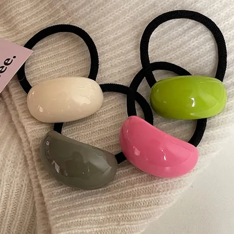 Coletero Minimalista de Acrílico con Forma de Frijol Banda de Goma de Alta Elasticidad Color Morandi Soporte de Coleta Geométrico para Mujer Accesorios Diarios