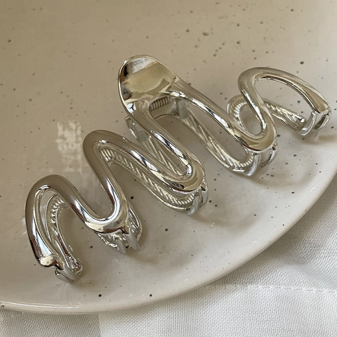 Grande Pinza per Capelli in Metallo Argento per Donna Lega Geometrica Clip a Squalo Accessori per Capelli Folti