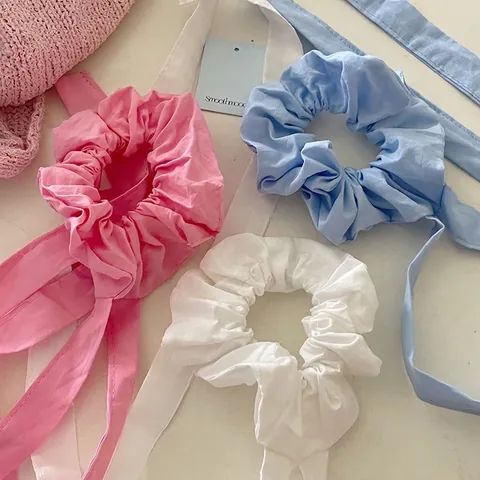Korean Style Satin Bow Hair Scrunchie With Long Streamer Elegant Solid Color Ribbon Hair Ties For Women Ponytail Accessories