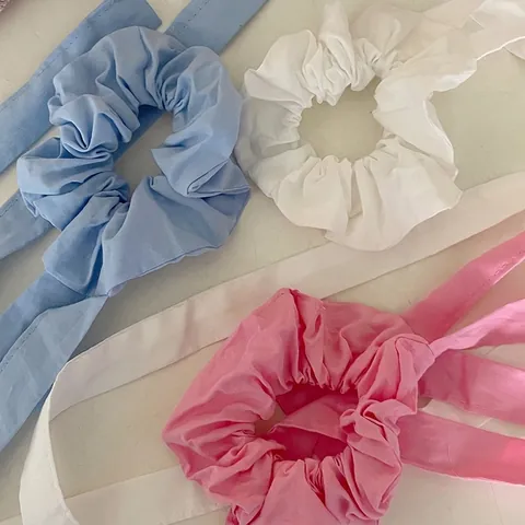 Korean Style Satin Bow Hair Scrunchie With Long Streamer Elegant Solid Color Ribbon Hair Ties For Women Ponytail Accessories