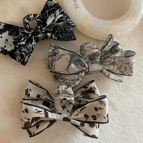 Molletta per Capelli con Fiocco in Tessuto in Stile Francese Vintage per Donna Clip a Squalo con Stampa Marmorea Floreale Grande Accessorio per Capelli Elegante
