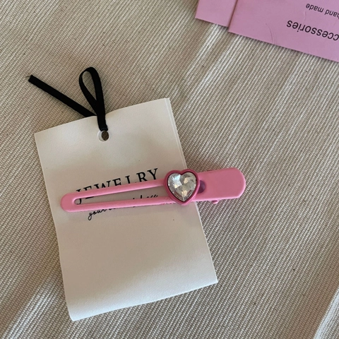 Fermaglio per Capelli a Becco d'Anatra a Forma di Cuore Rosa Dolce Stile Coreano Carino Orso Strass Opaco Verniciato per Donna Ragazze Gioielli