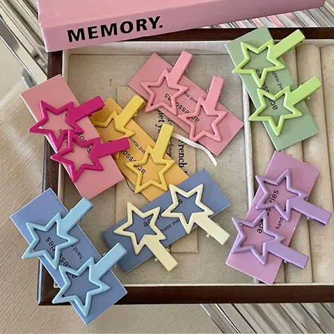 Sweet Matte Metal Hollow Star Hair Clip For Women Girls Candy Color Side Bang Clip Duckbill Clip Fashion Hair Accessories
