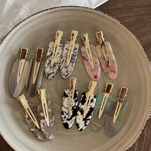 Acetate No-Trace Hair Clips For Women Korean Style Purple Marble Texture Duckbill Clips Minimalist Alloy Makeup Hair Barrettes