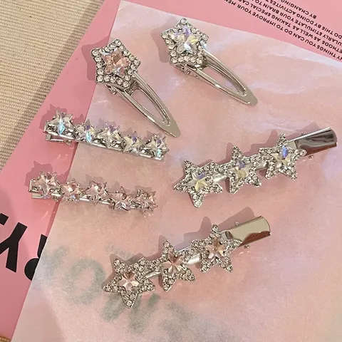 Y2K Fermagli per Capelli a Stella Strass Lega Clip a Becco d'Anatra Scintillanti Forcine Pentagramma per Donna Accessori Capelli
