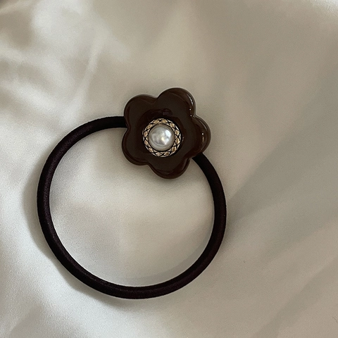 Coletero Vintage con Flor de Perla Artificial para Mujer Banda Elástica para el Cabello Scrunchie Floral Elegante Accesorios para el Cabello