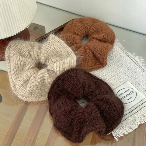 Women Knit Large Hair Scrunchie Elastic Fabric Knitted Hair Tie Soft Solid Color Oversized Hair Band For Daily Styling Headwear