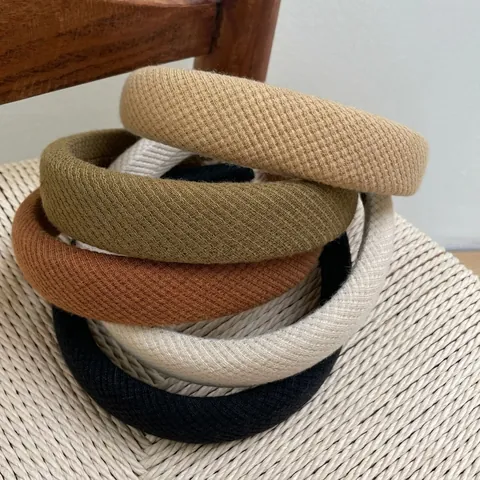 Women Knitted Plaid Padded Headband Vintage Thick Sponge Hairband Fashion Commute Wide Brim Hair Hoop Retro Headwear Accessory