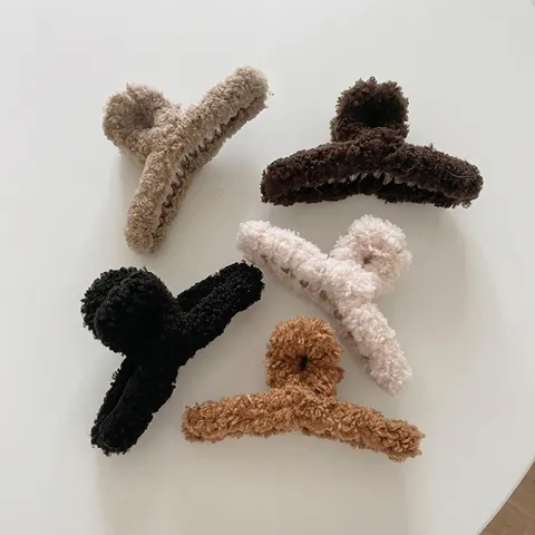 Clip per Capelli in Peluche Sherpa Grande Clip a Squalo Geometrico Morbido Caldo Autunno Inverno Accessorio per Capelli in Pelliccia Sintetica