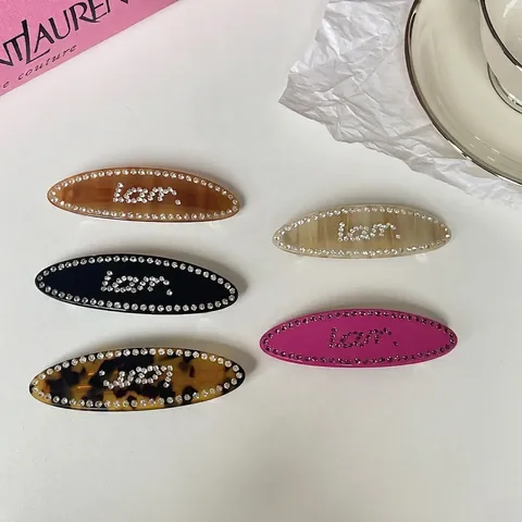 Molletta per Capelli Ovale in Acetato Vintage Francese Con Strass Intarsiato Motivo Lettere Accessori Capelli Donna