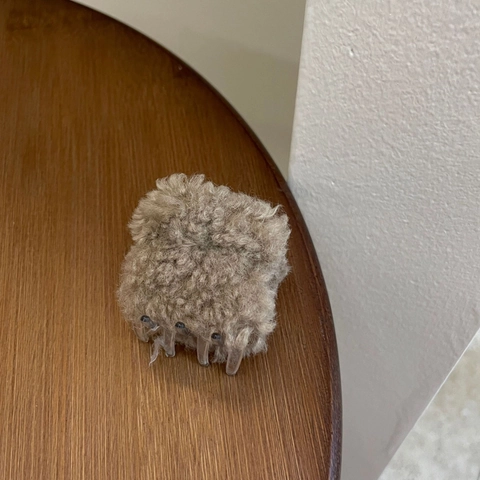 Molla per Capelli Quadrata Piccola in Peluche Autunno Inverno per Donna Clip a Squalo in Tessuto di Agnello Caffè Accessori