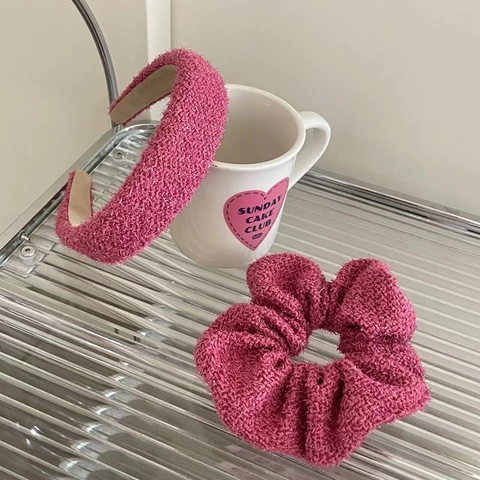 French Elegant Textured Wool Scrunchies And Wide Headbands For Women Handmade Solid Color Stylish Daily Hair Accessories