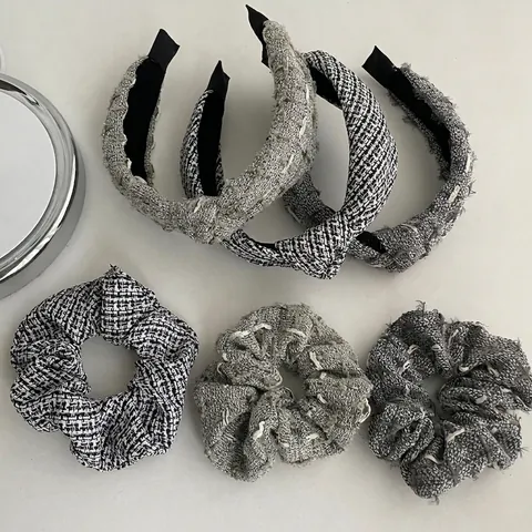 Französischer Retro Tweed Knoten Haarreifen Für Damen Breite Gepolstert Plaid Haarband Mode Stoff Haargummi Haarschmuck