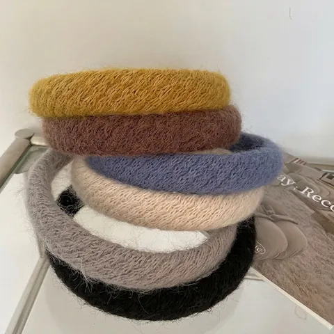 Women Winter Knitted Plush Headband Korean Style Soft Warm Thickened Hair Band Solid Color Minimalist Daily Headhoop Accessories