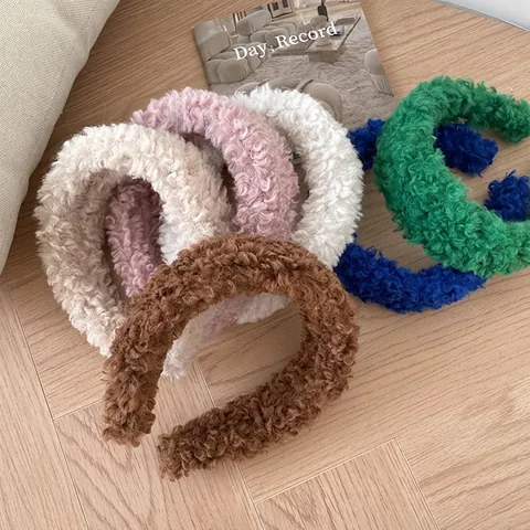 Cerchietto in Peluche di Lana d'Agnello da Donna Spesso Largo Autunno Inverno Fascia per Capelli Pelosa Tinta Unita Accessorio per Lavare il Viso