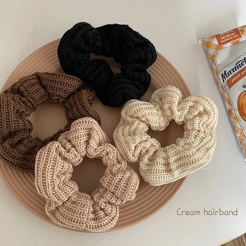 Women's Knitted Scrunchie Hair Tie Woolen Yarn Ribbed Texture Elastic Hair Band Minimalist Solid Color Handmade Headwear
