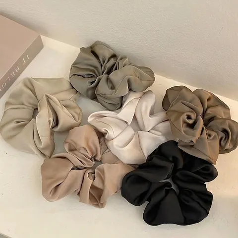 Elegant Oversized Satin Scrunchie Large Elastic Hair Tie Solid Color French Style Glossy Hair Band Women Hair Accessories