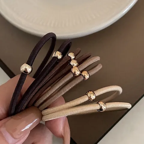 Elastico per Capelli ad Alta Elasticità per Donna Minimalista Beige Corda per Capelli con Perlina Dorata Accessori per Capelli