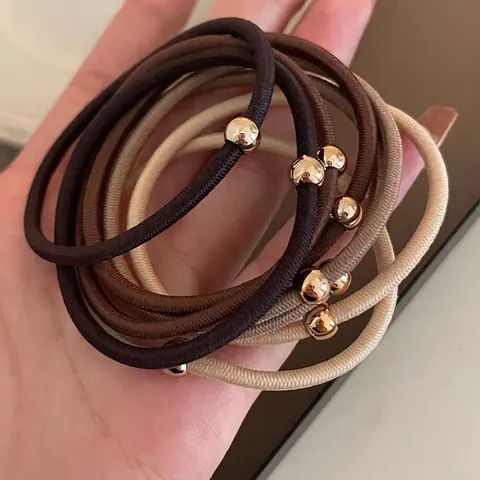 Elastico per Capelli ad Alta Elasticità per Donna Minimalista Beige Corda per Capelli con Perlina Dorata Accessori per Capelli