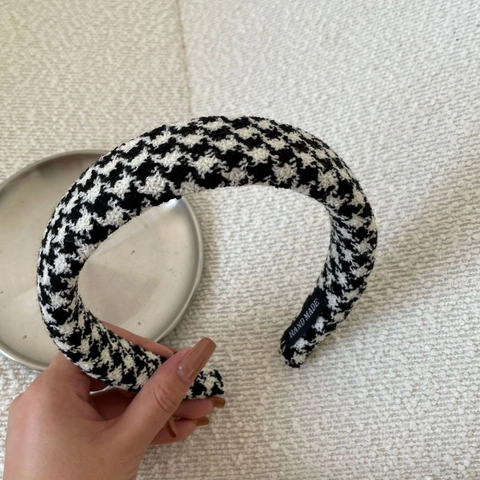 Fascia per Capelli Imbottita in Tweed Fatta a Mano per Donna Vintage Pied de Poule Motivo a Stelle Cerchietto in Tessuto Largo Accessorio per Capelli