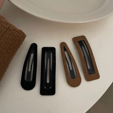 Pince à Cheveux BB en Simili Cuir Vintage Losange Damier Rectangle Goutte d'Eau Clips Géométriques pour Femmes Accessoires de Coiffure