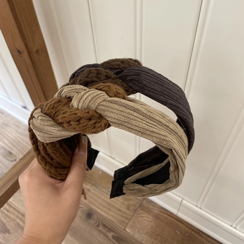 Vintage Franse Stijl Gebreide Wollen Corduroy Gevlochten Hoofdband Voor Dames Herfst Winter Gedraaide Haarband Retro Accessoire