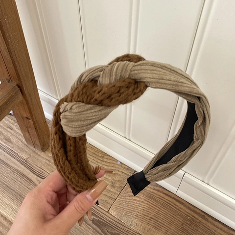 Vintage Franse Stijl Gebreide Wollen Corduroy Gevlochten Hoofdband Voor Dames Herfst Winter Gedraaide Haarband Retro Accessoire