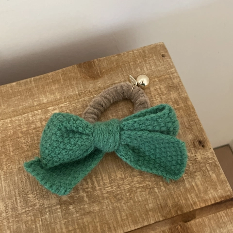 Knitted Bow Hair Ties With Gold Bead Plush Elastic Hair Bands Vintage Forest Style Hair Accessories For Women Girls