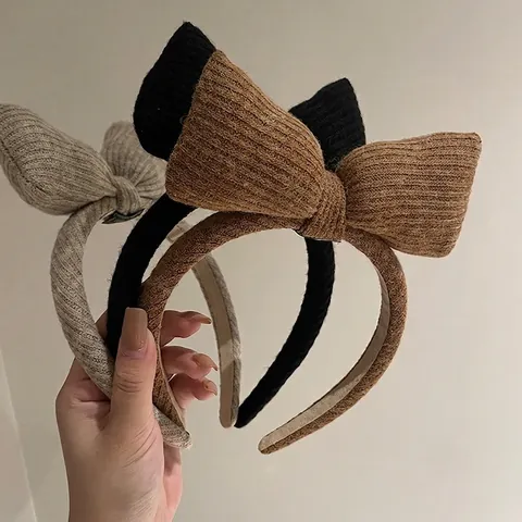 Women Knitted Large Bow Headband Ribbed Texture Hair Band Soft Woolen Yarn Hair Hoop Autumn Winter Fashion Hair Accessories