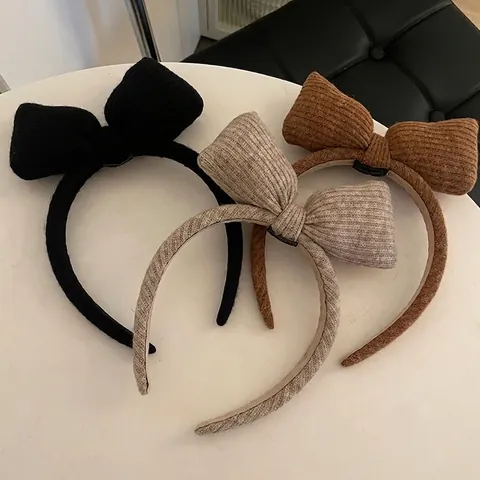 Women Knitted Large Bow Headband Ribbed Texture Hair Band Soft Woolen Yarn Hair Hoop Autumn Winter Fashion Hair Accessories