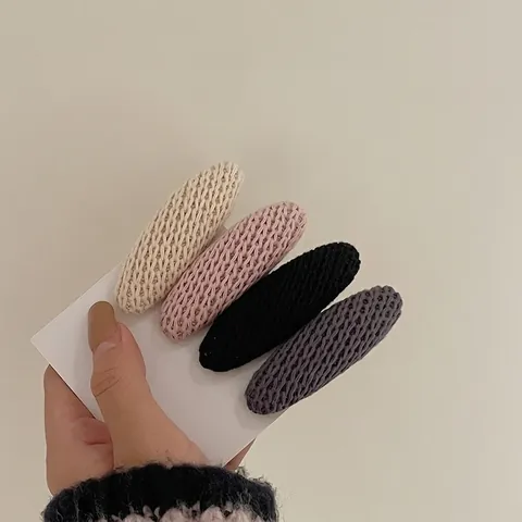 Autumn Winter Knitted Oval Hair Clips For Women Handmade Yarn Crochet BB Clips Solid Color Side Hairpins Hair Accessories