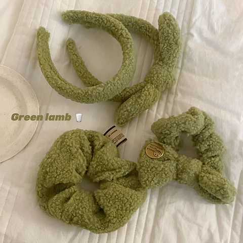 Cerchietto Peluche Verde Senape Donna Elastico Sherpa Tinta Unita Tesa Larga Accessori Capelli Inverno Caldo