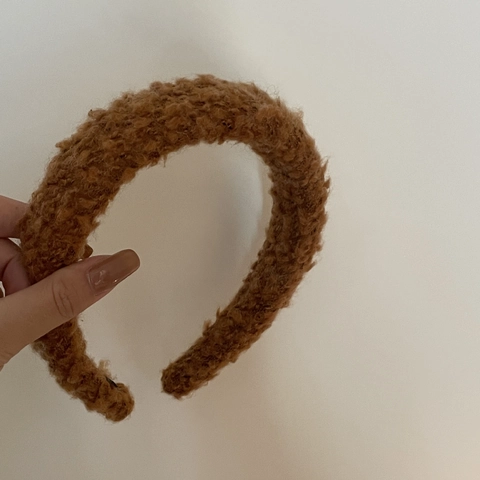 Sweet Plush Knitted Wool Sponge Thickened Headband Solid Color Handmade Teddy Fleece Hair Hoop For Women Hair Accessories