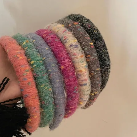 Vintage Strickwolle Haarreif Für Damen Bunte Punkte Elegant Herbst Winter Haarreif Handgemachte Haar Accessoires Haarknoten