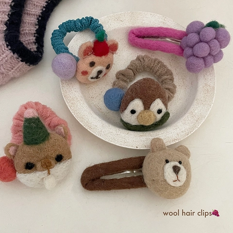 Handgefertigt Wollfilz Cartoon Tier Haargummi Für Mädchen Süß Bär Pinguin Muster Elastisches Haarband Dekorativer Kopfschmuck