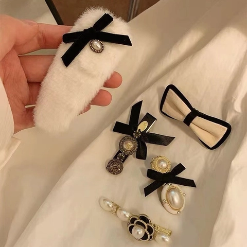 Vintage Französische Kamelie Künstliche Perle Schleife Haarspange Für Damen Retro Elegante Samtschleife Haarnadeln Haarschmuck